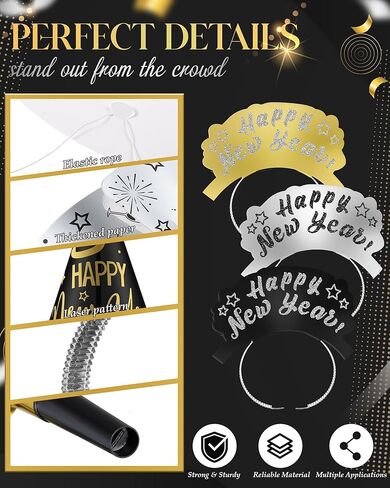 144 قطعة من لوازم حفلات رأس السنة الجديدة من Wettarn 2025 ديكورات سنة جديدة سعيدة تتضمن 24 قبعة، 24 تاجًا، 48 سكوكرز، 48 ليس in Kuwait