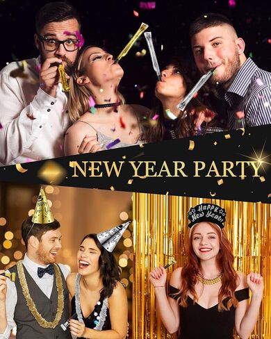 144 قطعة من لوازم حفلات رأس السنة الجديدة من Wettarn 2025 ديكورات سنة جديدة سعيدة تتضمن 24 قبعة، 24 تاجًا، 48 سكوكرز، 48 ليس in Kuwait