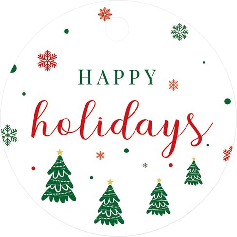 G2PLUS Happy Holiday Tags, 100PCS Christmas Holiday Tags, 2'' Round Holiday Gift Tags, Christmas Tree Paper Gift Tags with String for Xmas Gift Wrapping, DIY Arts & Crafts, Holiday Season Party Favors in Saudi Arabia
