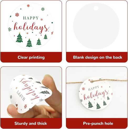 G2PLUS Happy Holiday Tags, 100PCS Christmas Holiday Tags, 2'' Round Holiday Gift Tags, Christmas Tree Paper Gift Tags with String for Xmas Gift Wrapping, DIY Arts & Crafts, Holiday Season Party Favors in Saudi Arabia