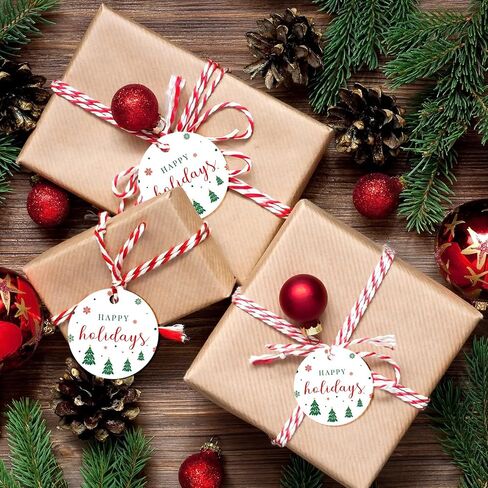 G2PLUS Happy Holiday Tags, 100PCS Christmas Holiday Tags, 2'' Round Holiday Gift Tags, Christmas Tree Paper Gift Tags with String for Xmas Gift Wrapping, DIY Arts & Crafts, Holiday Season Party Favors in Saudi Arabia