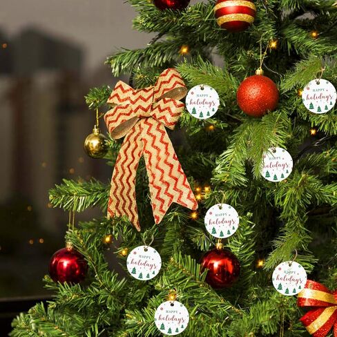 G2PLUS Happy Holiday Tags, 100PCS Christmas Holiday Tags, 2'' Round Holiday Gift Tags, Christmas Tree Paper Gift Tags with String for Xmas Gift Wrapping, DIY Arts & Crafts, Holiday Season Party Favors in Saudi Arabia