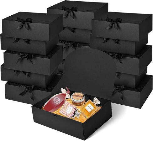 WLUSEAXI 15Pack Gift Boxes with Lids, 10.6x7.8x3.1 Inches Bridesmaid Proposal Boxes with Ribbon, Black Gift Boxes for Presents,Kraft Paper Boxes for Wedding Christmas Birthday Baby Shower Party in Kuwait