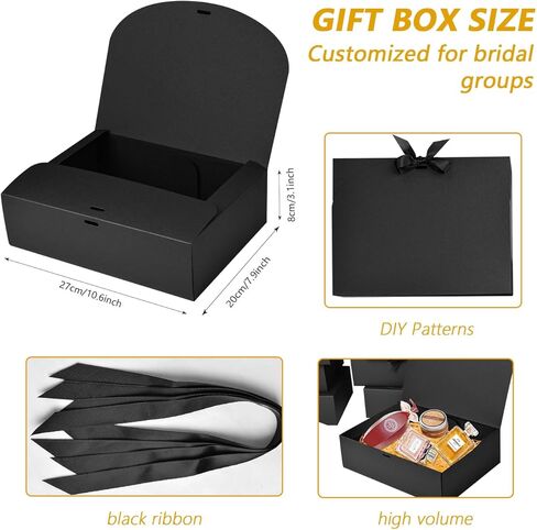WLUSEAXI 15Pack Gift Boxes with Lids, 10.6x7.8x3.1 Inches Bridesmaid Proposal Boxes with Ribbon, Black Gift Boxes for Presents,Kraft Paper Boxes for Wedding Christmas Birthday Baby Shower Party in Kuwait