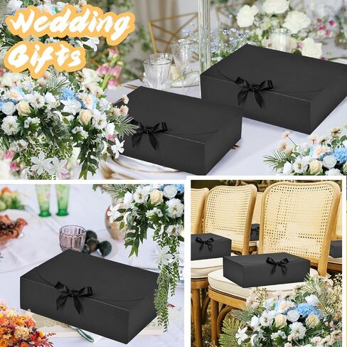 WLUSEAXI 15Pack Gift Boxes with Lids, 10.6x7.8x3.1 Inches Bridesmaid Proposal Boxes with Ribbon, Black Gift Boxes for Presents,Kraft Paper Boxes for Wedding Christmas Birthday Baby Shower Party in Kuwait
