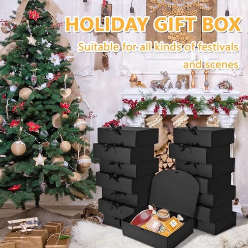 WLUSEAXI 15Pack Gift Boxes with Lids, 10.6x7.8x3.1 Inches Bridesmaid Proposal Boxes with Ribbon, Black Gift Boxes for Presents,Kraft Paper Boxes for Wedding Christmas Birthday Baby Shower Party in Kuwait