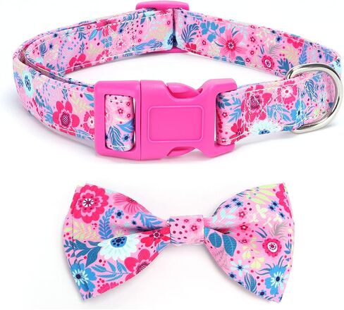 Soft & Comfy Dog Collar with Bow, Detachable and Adjustable Bow Tie Collar,Durable, and Stylish Pet Collar for Girl Female Small Medium Large Dogs (M, Hot Pink) in Saudi Arabia