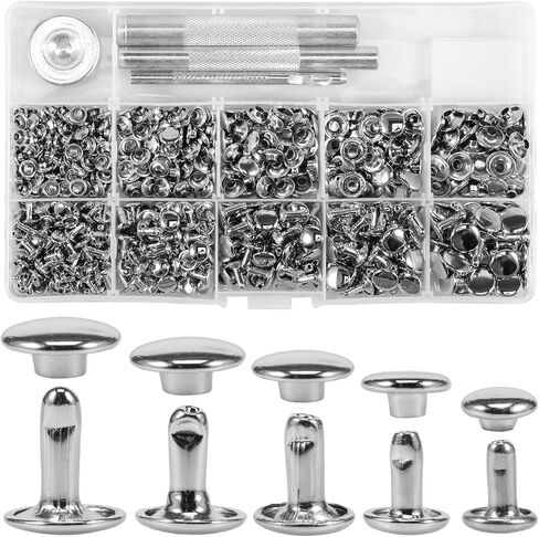 340 Sets Leather Rivets Kit with Setting Tool Kit and Storage Box 5 Sizes Double Cap Rivets Tubular Metal Studs Metal Leather Rivets Leather Craft Accessories for Bags Clothing Shoes Leather Craft US in Kuwait