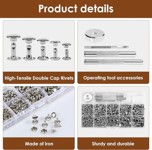 340 Sets Leather Rivets Kit with Setting Tool Kit and Storage Box 5 Sizes Double Cap Rivets Tubular Metal Studs Metal Leather Rivets Leather Craft Accessories for Bags Clothing Shoes Leather Craft US in Kuwait