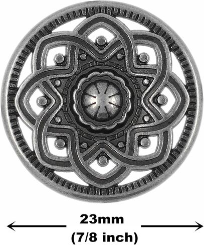Bezelry 12 Pieces Octastar Flower Metal Shank Buttons. 23mm (7/8 inch) (Gray Silver) in Saudi Arabia