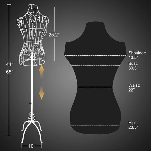 Bonnlo Female Wire Dress Form, Vintage Style Wire Mannequin for Home Decor Display, Small Size Adjustable Height Metal Wire Body (Black) in Kuwait