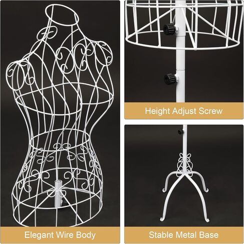 Bonnlo Female Wire Dress Form, Vintage Style Wire Mannequin for Home Decor Display, Small Size Adjustable Height Metal Wire Body (Black) in Kuwait