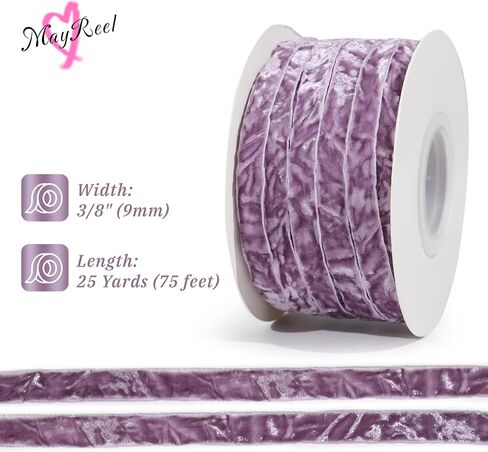 Mayreel Dusty Purple Crushed Velvet Ribbon 3/8" x 25 Yards Lilac Ribbon for Flower Bouquet Vintage Velvet Ribbon for Wedding Invitations, Crafts, Gift Wrapping, Chritmas Decorations and Party in Kuwait