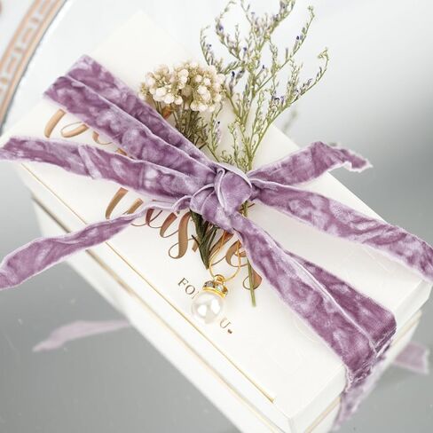 Mayreel Dusty Purple Crushed Velvet Ribbon 3/8" x 25 Yards Lilac Ribbon for Flower Bouquet Vintage Velvet Ribbon for Wedding Invitations, Crafts, Gift Wrapping, Chritmas Decorations and Party in Kuwait