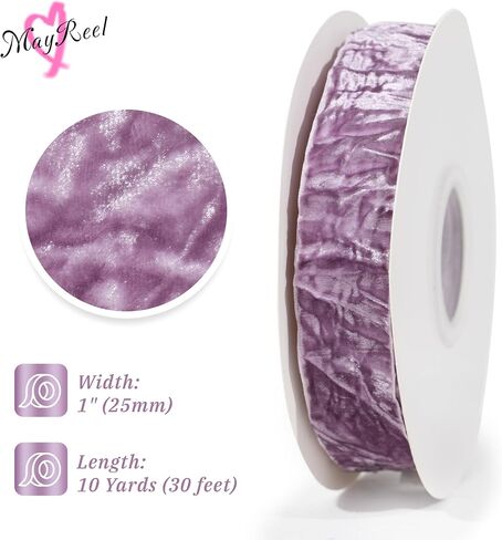 Mayreel Dusty Purple Crushed Velvet Ribbon 3/8" x 25 Yards Lilac Ribbon for Flower Bouquet Vintage Velvet Ribbon for Wedding Invitations, Crafts, Gift Wrapping, Chritmas Decorations and Party in Kuwait