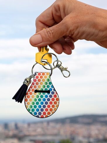 حامل سلسلة مفاتيح من النيوبرين مخطط بألوان قوس قزح مع حلقة ومشبك - متوافق مع حافظة Apple AirTag، ملحق جهاز تحديد المواقع الملون GPS in Kuwait