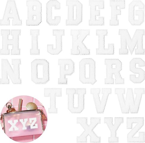 26 Pcs Chenille Letter Iron on Patches White Letter Patches Chenille Varsity A-Z Letter Patches Chenille Letter Applique Patches Cute Sew on Patch for Clothing Backpack Hat Jeans DIY Supplies in Saudi Arabia