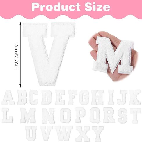 26 Pcs Chenille Letter Iron on Patches White Letter Patches Chenille Varsity A-Z Letter Patches Chenille Letter Applique Patches Cute Sew on Patch for Clothing Backpack Hat Jeans DIY Supplies in Saudi Arabia