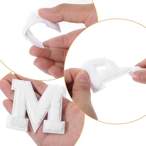 26 Pcs Chenille Letter Iron on Patches White Letter Patches Chenille Varsity A-Z Letter Patches Chenille Letter Applique Patches Cute Sew on Patch for Clothing Backpack Hat Jeans DIY Supplies in Saudi Arabia