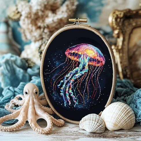 BENECREAT 4 Sheets 16 Pcs Jellyfish Water Soluble Embroidery Pattern, Stick and Stitch Embroidery Paper Wash Away Designs, Embroidery Starter for Beginners DIY Craft, Sewing Embroidery in Saudi Arabia