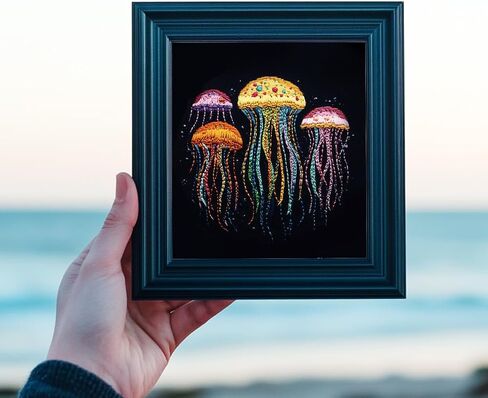 BENECREAT 4 Sheets 16 Pcs Jellyfish Water Soluble Embroidery Pattern, Stick and Stitch Embroidery Paper Wash Away Designs, Embroidery Starter for Beginners DIY Craft, Sewing Embroidery in Saudi Arabia