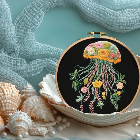 BENECREAT 4 Sheets 16 Pcs Jellyfish Water Soluble Embroidery Pattern, Stick and Stitch Embroidery Paper Wash Away Designs, Embroidery Starter for Beginners DIY Craft, Sewing Embroidery in Saudi Arabia