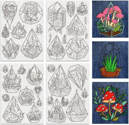 BENECREAT 4 Sheets 16 Pcs Jellyfish Water Soluble Embroidery Pattern, Stick and Stitch Embroidery Paper Wash Away Designs, Embroidery Starter for Beginners DIY Craft, Sewing Embroidery in Saudi Arabia
