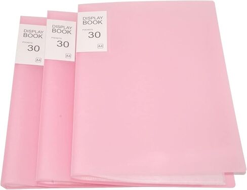 A4 Plastic Presentation Book, Binder with Clear Plastic Sleeves Bound Presentation Book with Clear Inside Flap, Portfolio Folder File Folder, A4 Display Book for School, Office (3 x Pink 30 Pages) in Saudi Arabia