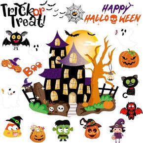 57Pcs Halloween Cutouts for Classroom Bulletin Board Halloween Cut-Outs Pumpkin Cat Bat Ghost Castle Paper-Cuts Banner Border Accents Decor for Kids Fall Holiday School Classroom Wall Decorations