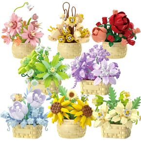 8 Pieces Flower Block Set, Plant and Succulent Toys，Birthday Gift for Women and Girls As a Decoration or Adult Block Toy