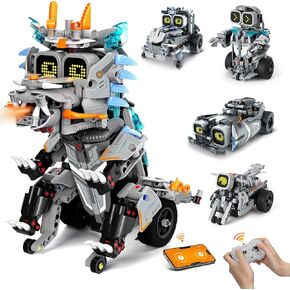 AoHu Robot Building Kit with Remote Control Christmas STEM Gifts for Kids Age 8-12, Coding Buildable Dinosaur Technic Robotics Toy Set for Birthday, Build 5-in-1 Models with 646 Pieces
