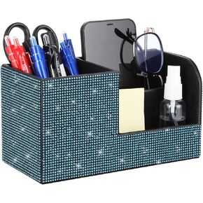 Desk Pen Pencil Holder Bling Pasted Rhinestones Paper Stationery Storage Box, Multi-functional Organizer for Pen,Pencil,Cell phone,Business Name Cards,Eye Glasses,Remote Control Holder (Color)