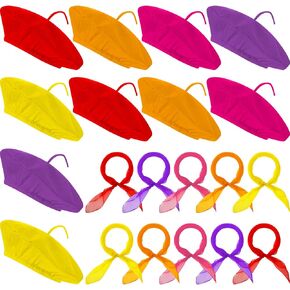 Laumoi 20 قطعة من قبعة البيريه الصوفية للهالوين قبعات حفلات البيريه الفرنسية مع وشاح رقبة ملون لتزيين الحفلات التنكرية للأطفال البالغين (ألوان نيون) in Kuwait