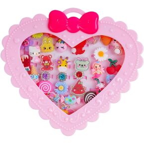 OSDUE 30 PCS Little Girl Jewel Rings, Adjustable, Duplicate-Free Boxed Play Rings for Kids, Pretend Play and Dress Up Rings for Girls Children'S Day/Birthday/Holiday Gifts for Girls Aged 3-12