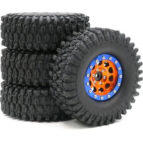 4pcs RC Soft 1.9 Tires Height 108mm/4.25inch & 1.9 Metal Beadlock Wheels Rims Hex 12mm Black & Blue Color for 1/10 1/12 RC Mud Crawler Truck Axial SCX10 90046 RC4WD D90 TF2 Tamiya CC01,(Assembled)