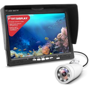 Pyle 7-inch Portable LCD Monitor Underwater Fishing Camera, 1000TVL Camera with 12pcs Infrared Lights Black, IP68 Water Resistant, and Removable Sun-Visor