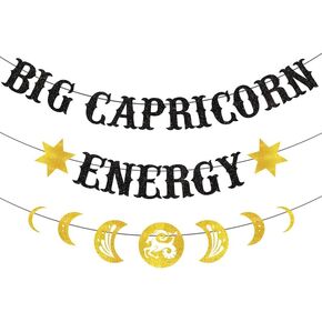 Big Capricorn Energy Banner, Dec/January Birthday Banner Decorations, Shiny Black gold Capricorn Banner - Zodiac Capricorn Birthday Banner, Capricorn Energy Birthday Party