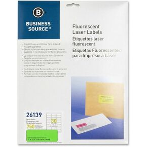 Business Source 26139 Laser Labels Fluorescent 1-Inch x2-5/8-Inch 750/PK Neon Green