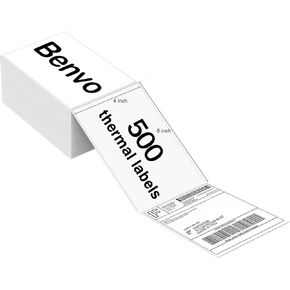 Benvo Pack of 500 Direct Thermal Label 4" x 6" Shipping Labels with Perforation Fan-Fold Postage Mail Labels Compatible with Rollo, Zebra and Other Thermal Printers-Commercial Grade