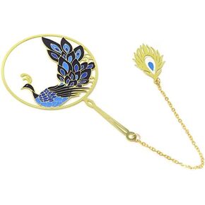 yueton Peacock Metal Bookmarks 24K Gold Plated Brass Page Marker with Metal Pendant