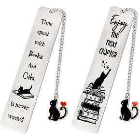 Jeffdad 2 Pcs Kitty Inspirational Words Bookmarks Funny Bookmarks Book Marker for Birthday Gifts Stainless Steel Bookmarks for Book Lovers Kids Teachers Friends Women Men (Type one)