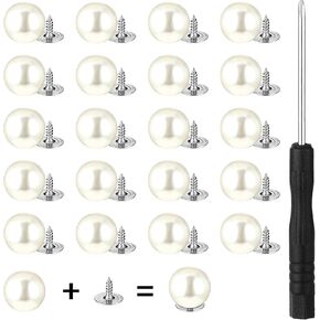 cobee 20 Sets Pearl Brooch Buttons, No Sew Buttons, 12mm Pearl Rivet Studs Kit with Screwdriver, Reusable Cover Up Buttons for Women Clothes Shirt Dress