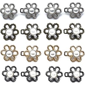 Flower Jeans Button, 8 Sets Pant Waist Tightener, Adjustable Waist Buckle Sets No Sew Detachable Waistband Buckles, Decorative Jean Buttons Pins for Loose Jeans, Pants