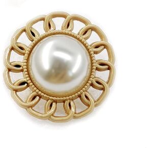 Half Faux Pearl Golden Chain Edge Sewing Shank Buttons 20 Pcs - 18mm, 23/32"
