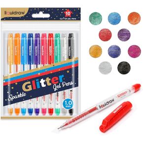 Glitter Gel Pens Sparkly Set Of 10 Sparkling Sparkle Gel Pens For Adults, Kids, Crafts, Card Making, Adult Colouring, Writing, Scrapbooking, Black Paper, Metallic Coloured Gel Pen Set