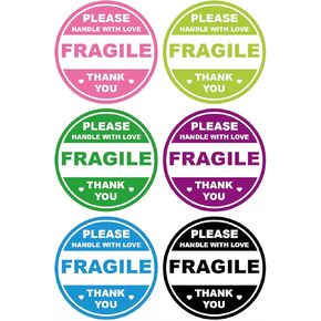 2 inch 300 PCS 6 Color Fragile Stickers for Shipping Please Handle with Love and Thank You Waterproof Stickers