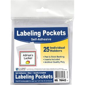 C-Line-70443 Self-Adhesive Labeling Pockets, Pack of 25, 3-1/2 x 2-3/4 in