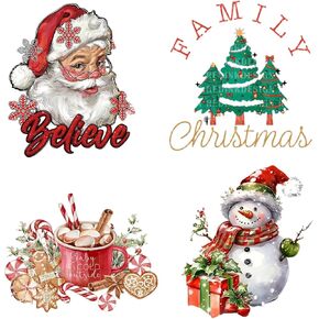 6 Sheets Christmas Iron on Transfers Stickers Xmas Heat Transfer Vinyl Iron on Patches Santa Claus Christmas Tree Snowman Reindeer Design Iron on Decals for Clothes Pillow Hoodie DIY Crafts Supplies