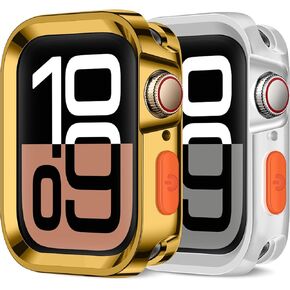 Amizee 2 Pack Rugged Case Compatible with Apple Watch Case Series 9/8/7 45mm Series 6/SE/5/4 44mm, Soft TPU Shockproof Bumper Drop Proof Protective Cover for iWatch (Plating Blue/Clear)