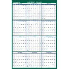 AT-A-GLANCE 2025 Erasable Calendar, Dry Erase Wall Planner, 24" x 36", Large, Vertical, Reversible (PM2102825)